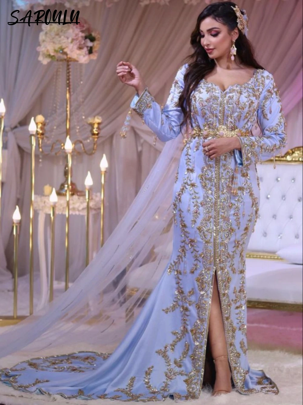 Роскошное синее платье Caftan для