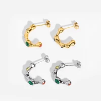 2022 vintage colorful zircon earrings c shaped stainless steel red green cz stud earrings for women waterproof jewelry gift