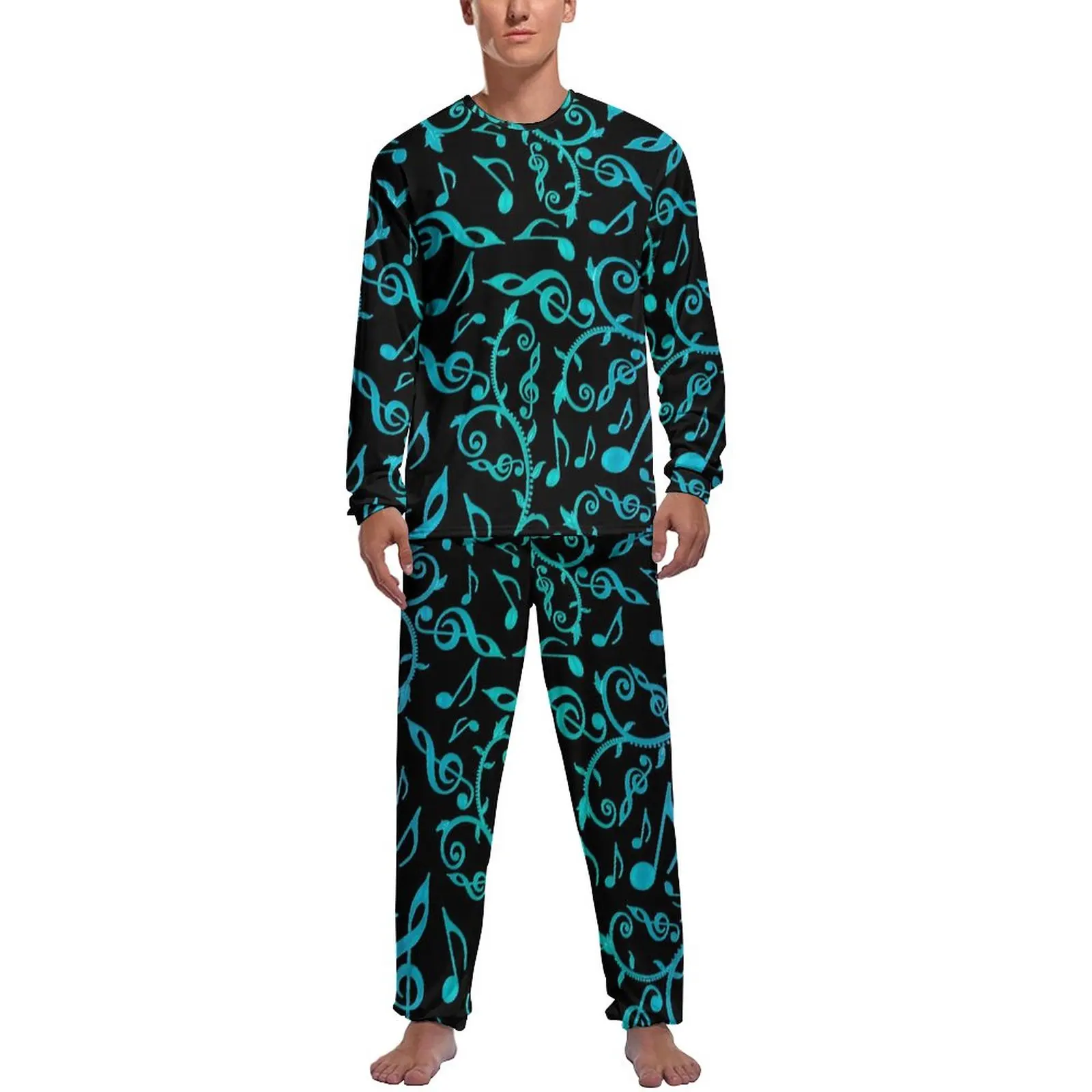 Gradient Music Notes Pajamas Long Sleeves Blue Green Purple 2 Pieces Casual Pajamas Set Autumn Man Design Cute Sleepwear