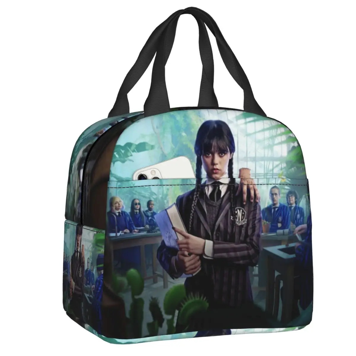 

Comedy TV Wednesday Addams Insulated Lunch Bag for Women Leakproof Gothic Girl Cooler Thermal Bento Box Office Work School