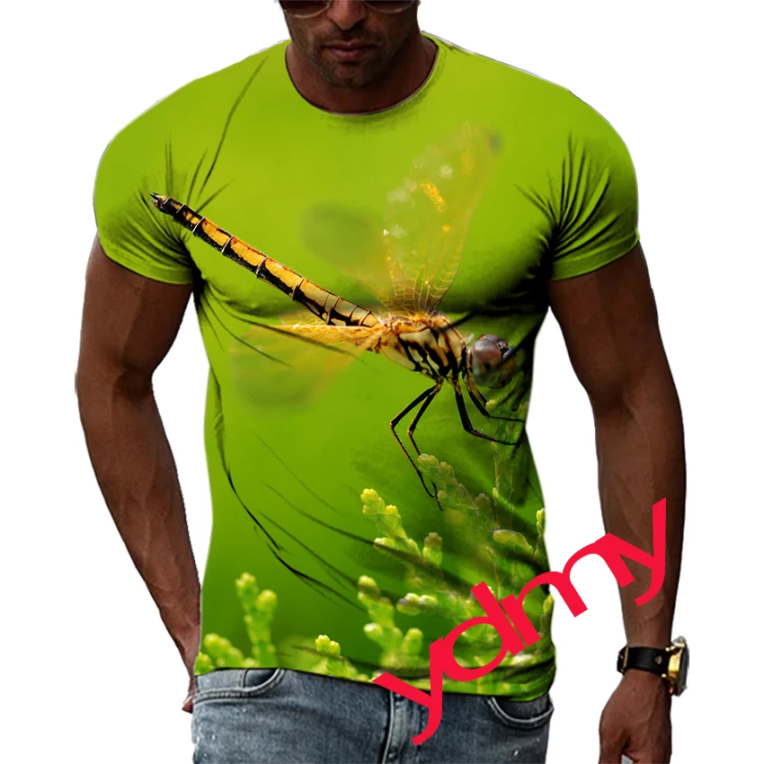 

Tide Fashion Summe Dragonfly Picture Men's T-shirt Casual Print Tees Hip Hop Personality Round Neck Short Sleev Quick DryingTops