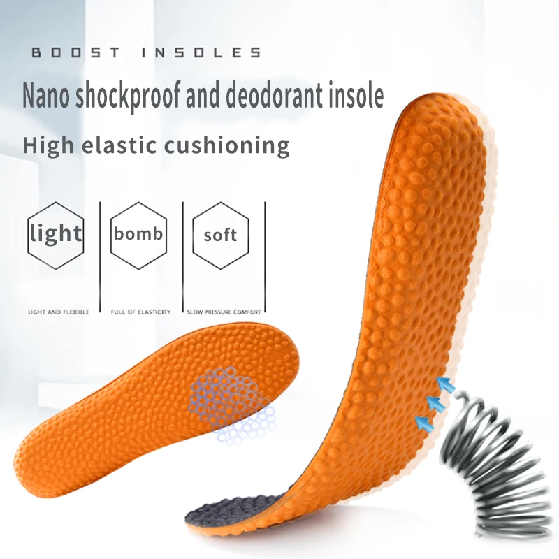 Popcorn Elastic Sports Insoles for Feet Memory Foam Deodorant Breathable Running Insoles for Men Women Orthotic Shoes Sole Pad