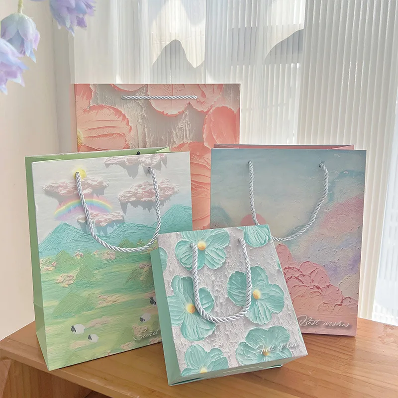 

Oil Painting Gift Bag, Natural Landscape Pattern, Birthday Gift Bag, High-end Sense, Portable Paper Bag, High-end Gift Bag