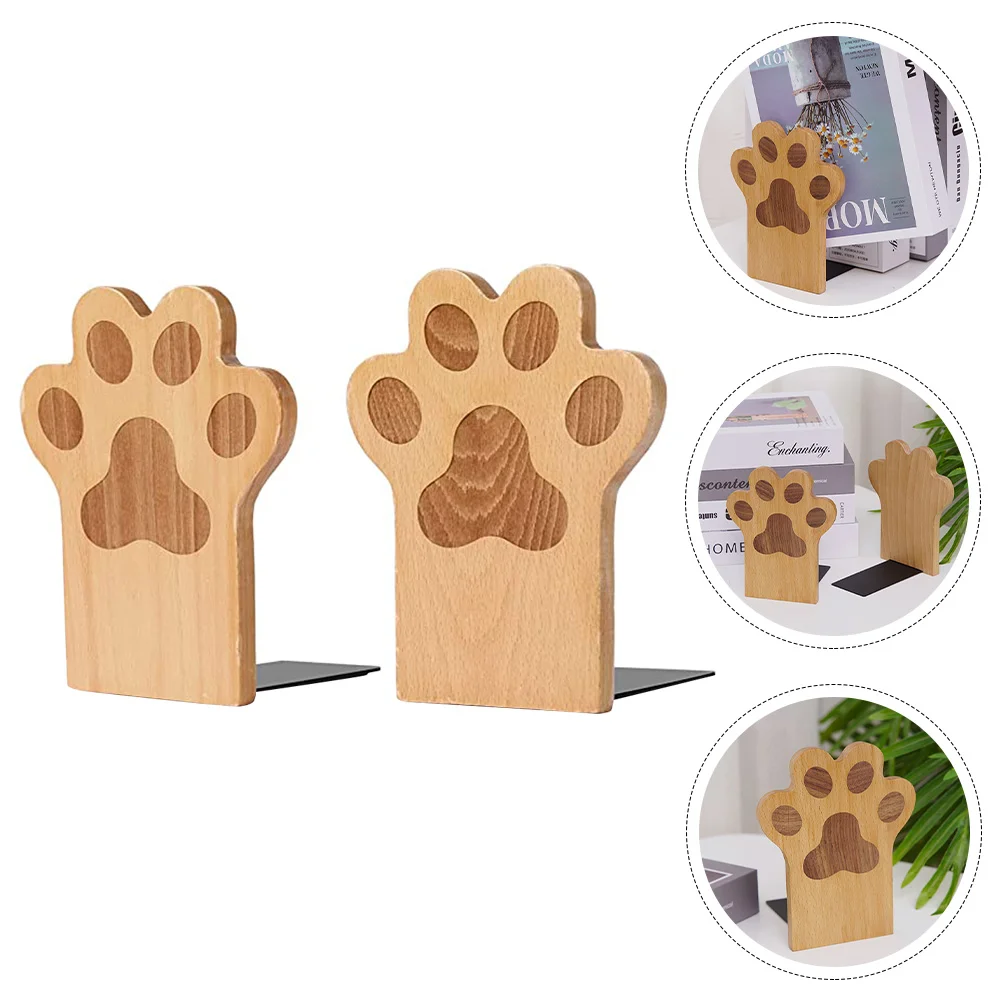 

2Pcs Bookshelf Wooden Baffle Documents Decorative Stand Office Cat Paw Book End