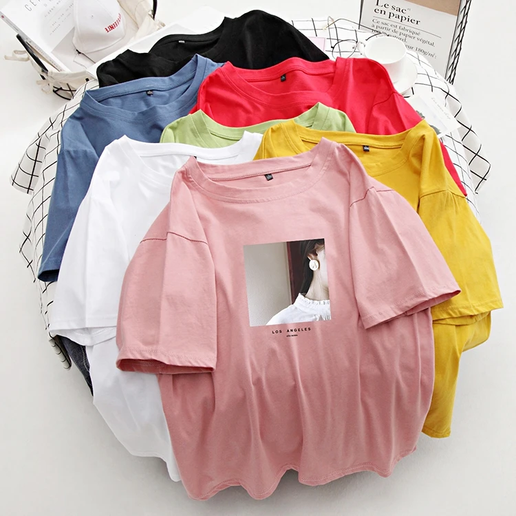 

Футболка для девочек, новинка 2021, летний женский топ, хлопок, пять цветов