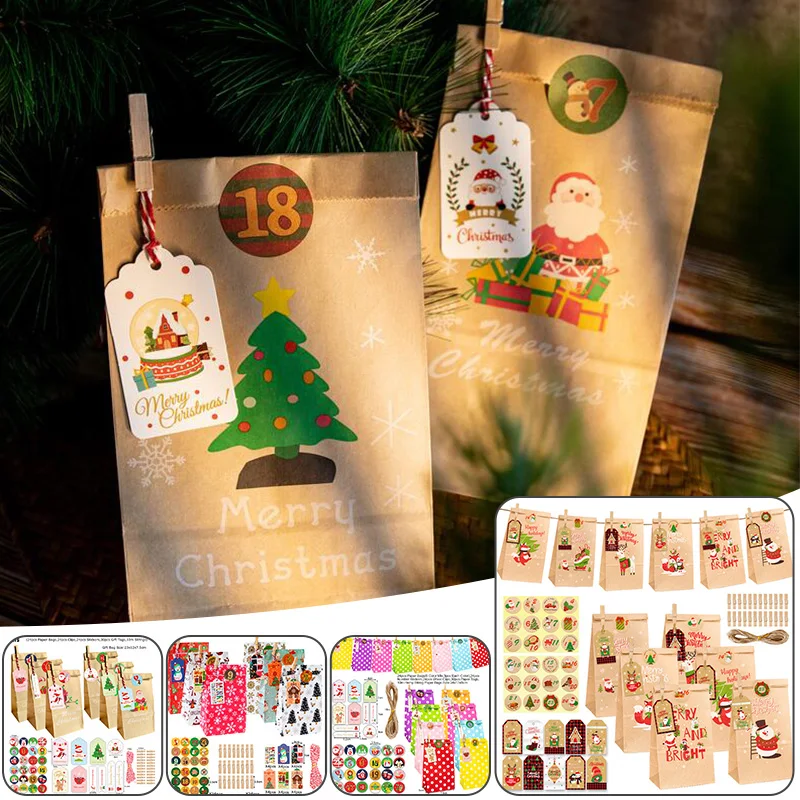

Kraft Paper Bags with Stickers Snowflake Cookie Food Bag Merry Christmas Candy Gift Bag Xmas Decoration Birthday Gift Packing