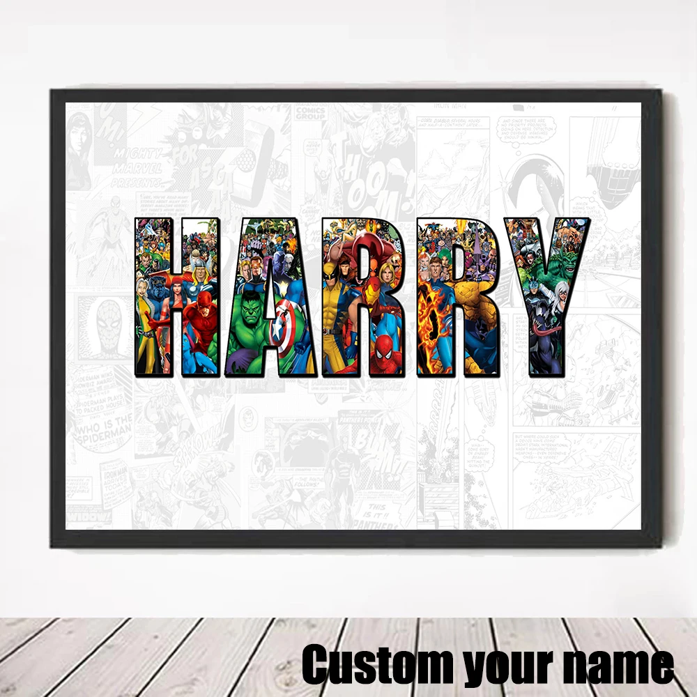 

Personalised Name Word AVENGERS Marvel Character Poster Superhero Canvas Painting Wall Art Prints Custom Pictures Home Decor