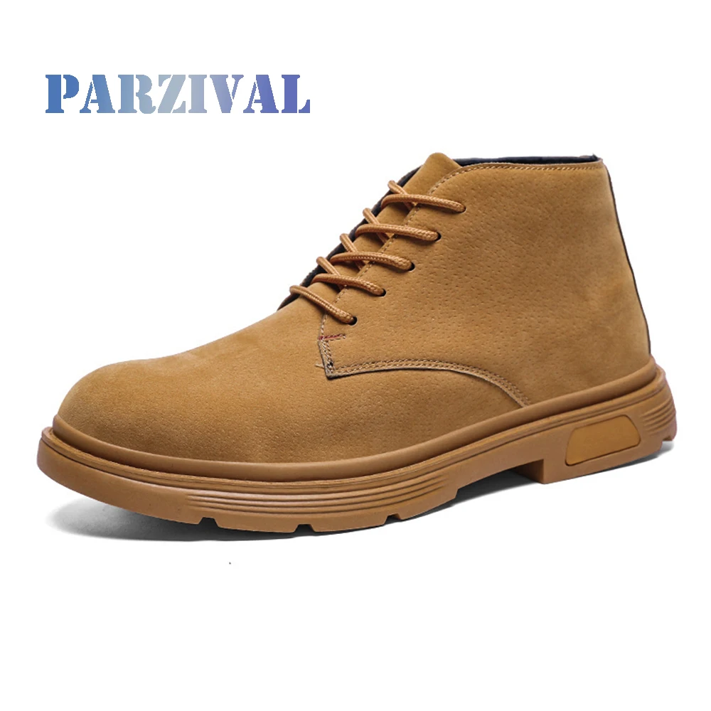 

PARZIVAL Men boots Fashion Yellow Martin Boots Suede Leather Boots Autumn British Style Outdoor Casual Work Shoes Ankle Boots