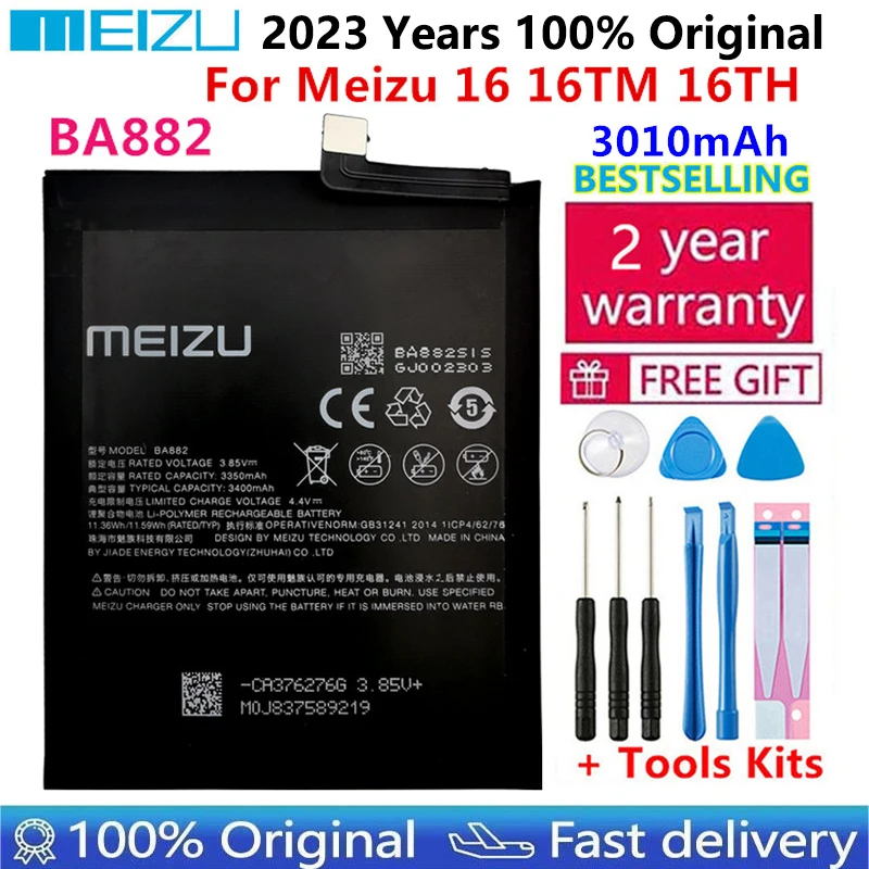 

2023 100% Original High Quality 3010mAh BA882 Battery For Meizu 16 16TM 16TH Phone Latest Production Batteries Bateria+Tools