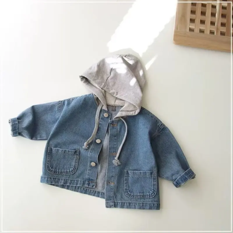 

Spring Autumn Kids Denim Jackets for Boys korean version Baby Hooded Coats Fashion Child Kids Outwear Jackets Jean 2023 New