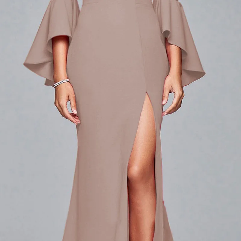 Женское длинное платье-Русалка с открытой спиной и рукавами-колоколами