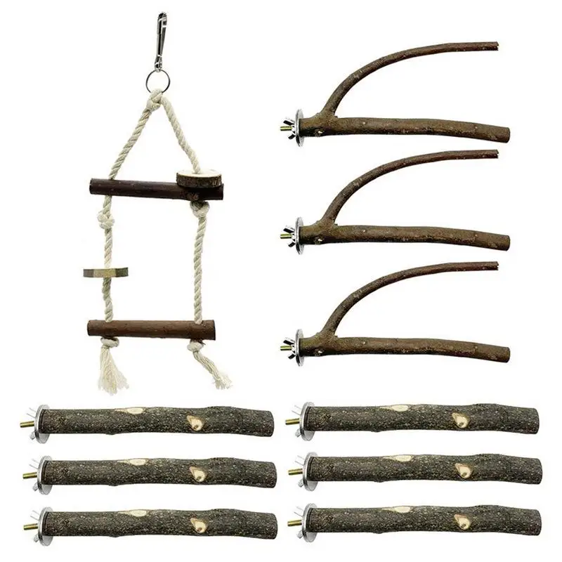 

10pcs Parrot Stand Rod Bird Cage Wooden Perch Stand Set Accessories Hanging Swing Chewing Toy Platform Parakeet Parrot Supplies