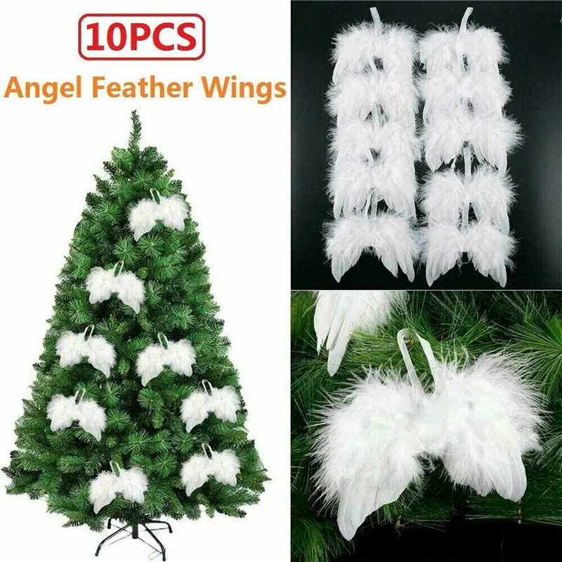 1PCS White Vintage Feather Wing Lovely Chic Angel Christmas Tree Decoration Hanging Ornament Home/Party/Wedding Ornaments Props