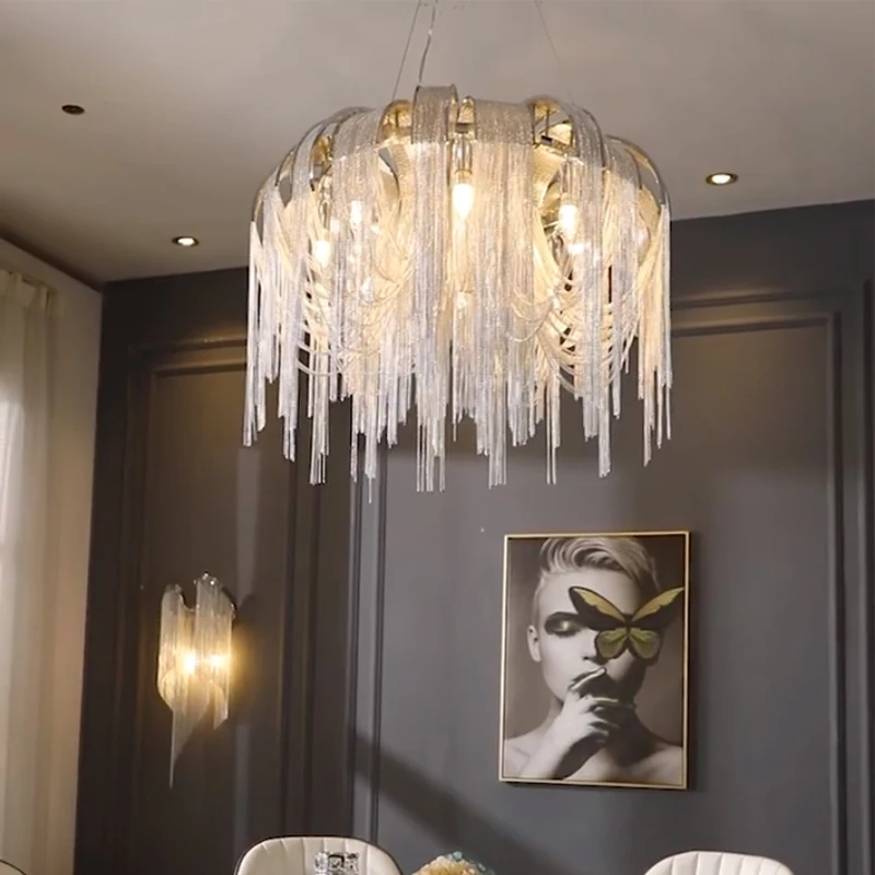

Modern Vintage Aluminium chandelier Luxury Aluminium Chain Italian Chain Button Lighting Home Hotel Restaurant Lamp