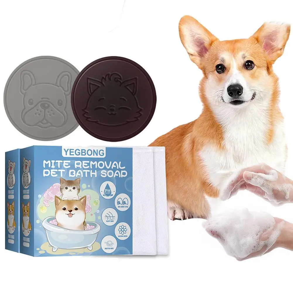 Mite Removal Bath Washing Soap With Bubble Net Anti Itch Body Deodorant Moisturizes Soothes Dog Cat Washing Soap Pet Accessories