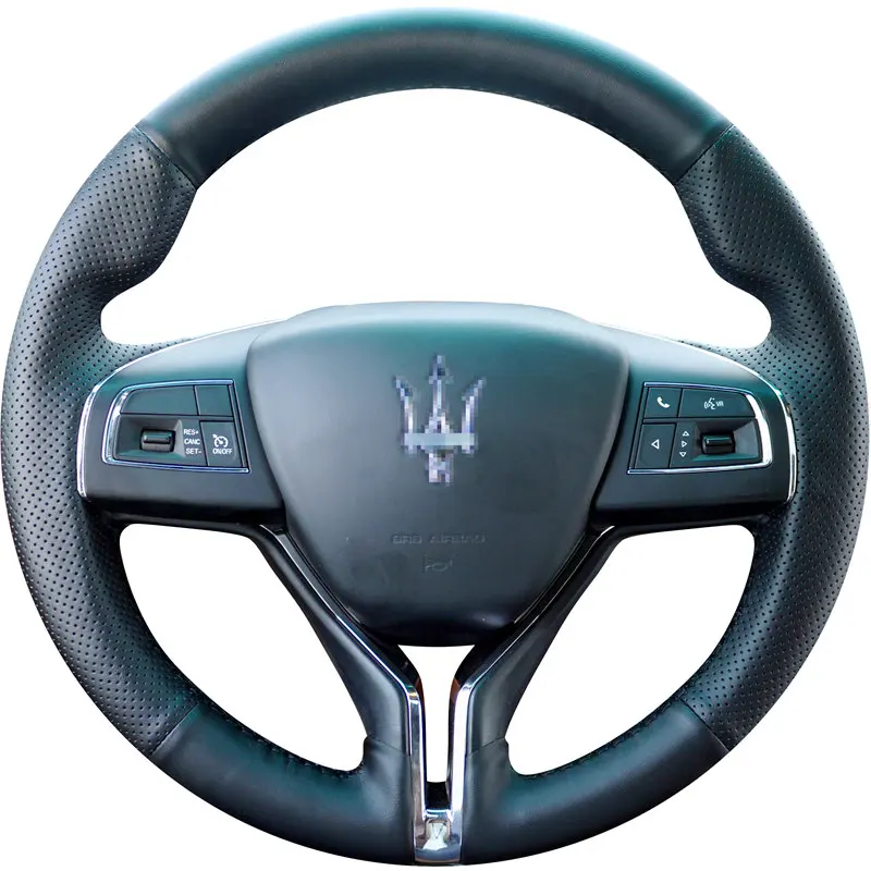 

DIY suede hand-stitched leather car steering wheel cover for Maserati Levante Ghibli Quattroporte