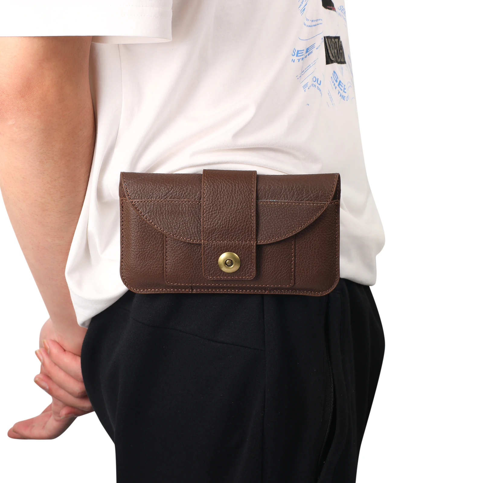 Роскошный чехол из натуральной кожи флип-чехол для ремня Мужская поясная сумка