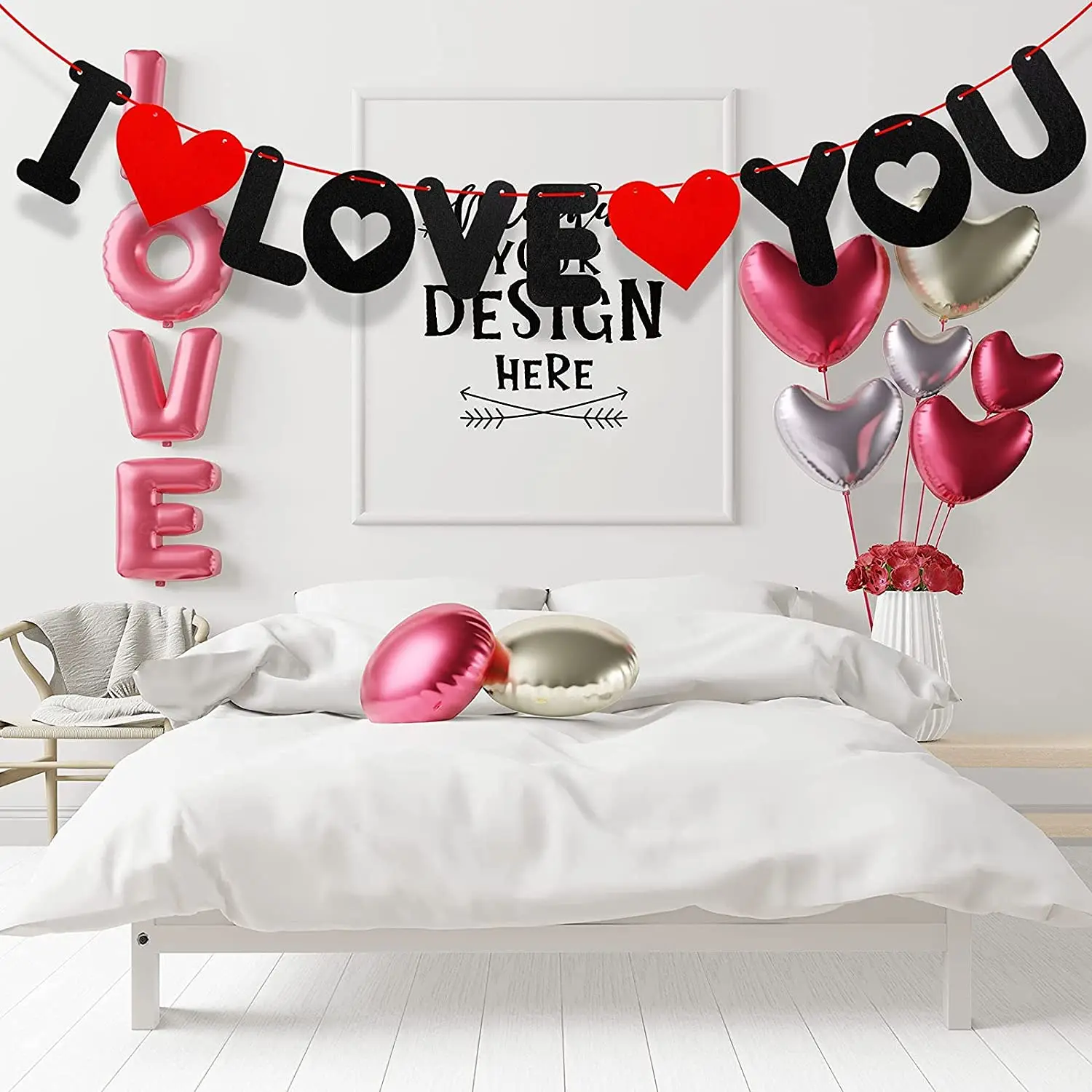 

Valentines I Love You Banner Happy Valentines Day Party Decorations Wedding Birthday Courtship Bridal Anniversary Banner