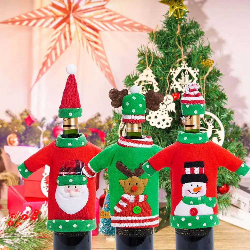

Чехол для винной бутылки с Санта-Клаусом, снеговиком, оленем, рождественские сумки, украшение для подарка, декоративное украшение для рождественского стола, семейный стиль L4E1