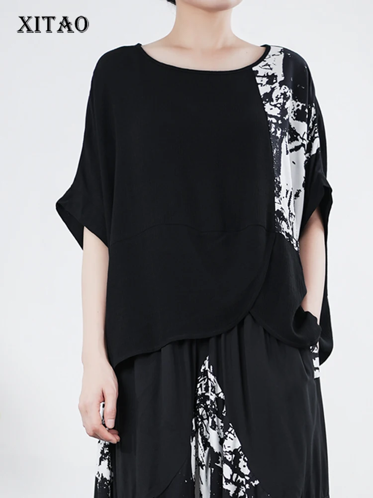 

XITAO Asymmetrical T-Shirt Women Korea 2022 Summer New Arrival Personality Fashion Loose O-neck Short Sleeve T-Shirt ZY7319