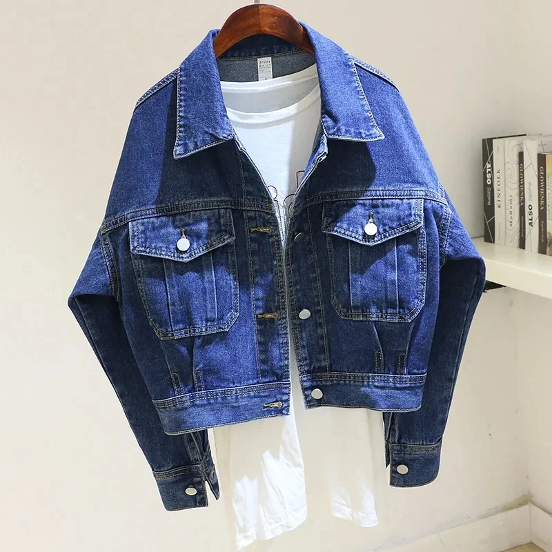 

Female Clothes High End Blue Denim Jacket Spring Fall Retro Single-breasted Double Pockets Cowboy Outwear Femme Casaco Feminino