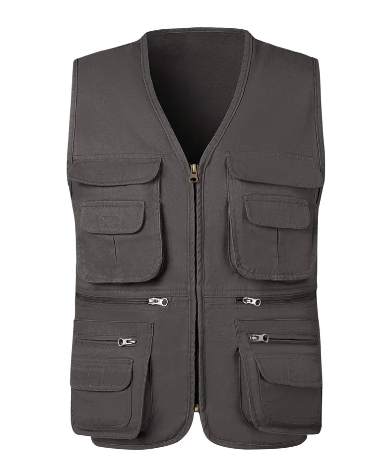 Men's tactical vest loose and cool workwear jacket functional zipper three-dimensional pocket half length ves