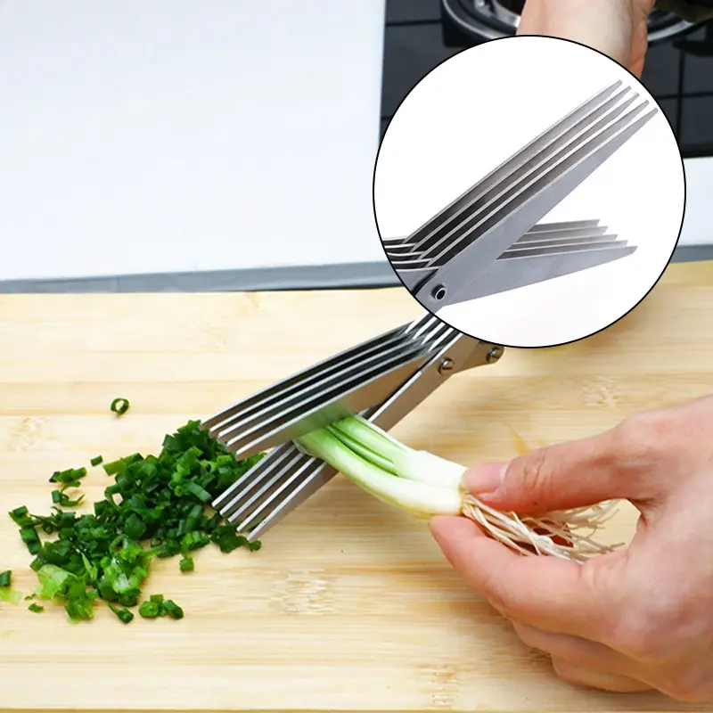 

Multifunctional Multi-layer Green Onion Scissors Stainless Steel Onion Cutting Knife Herb Seaweed Spice Scissors Kitchen Scissor