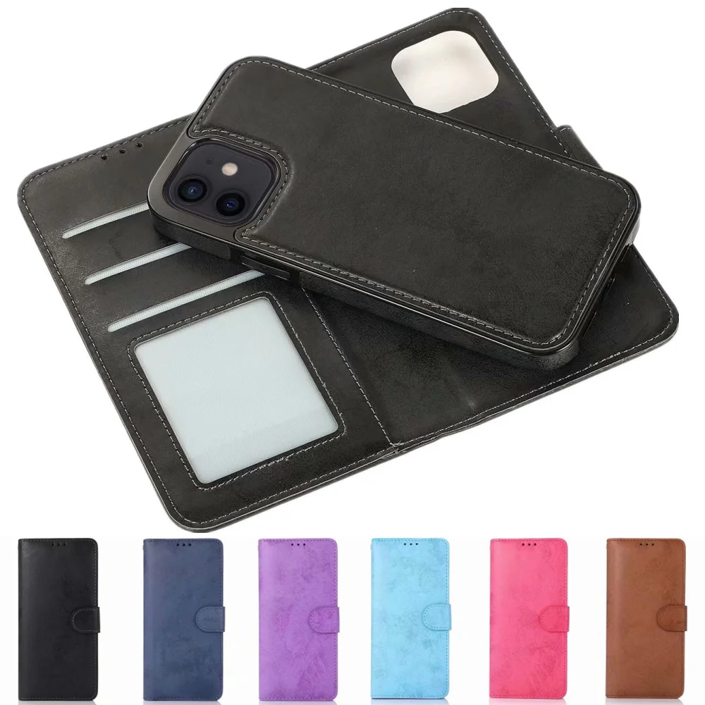 

2w1 Leather cap on iPhone 13 12 Mini 11 Pro Max SE 2020 XR XS 6 7 8 Plus Luruxy Magnetic Wallet Reverse