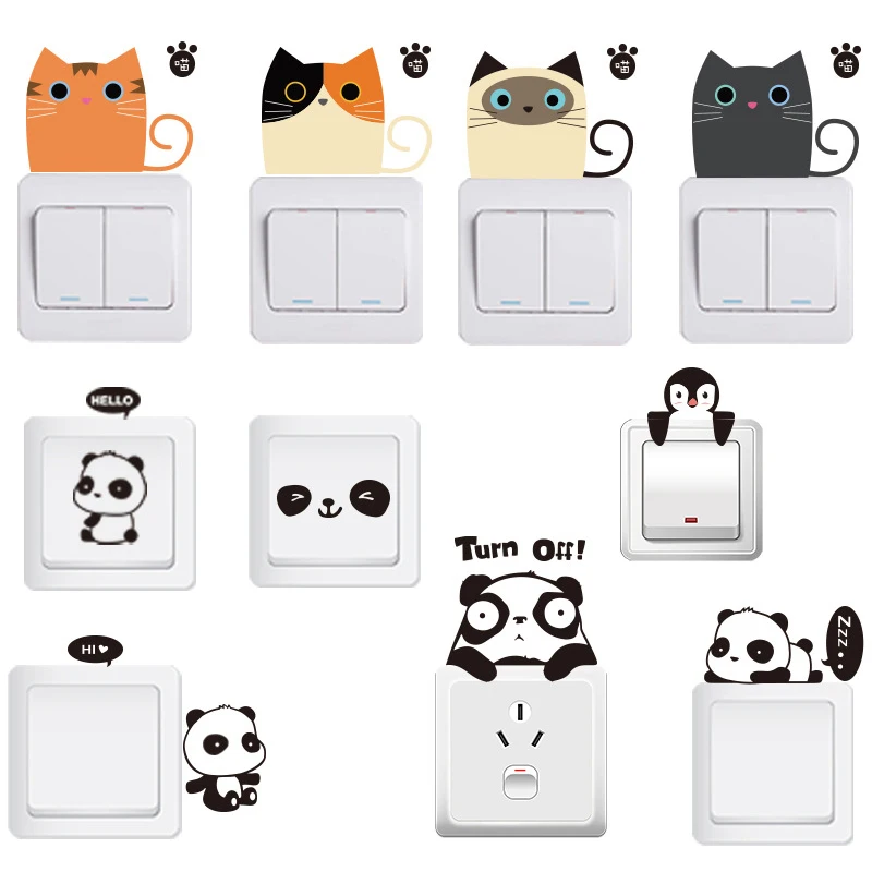 Wall stickers Cute Cartoon Cat Dog Panda Owl Switch Sticker Wall Decoration DIY Socket Paste Switch Sticker Wallpaper Paste images - 6