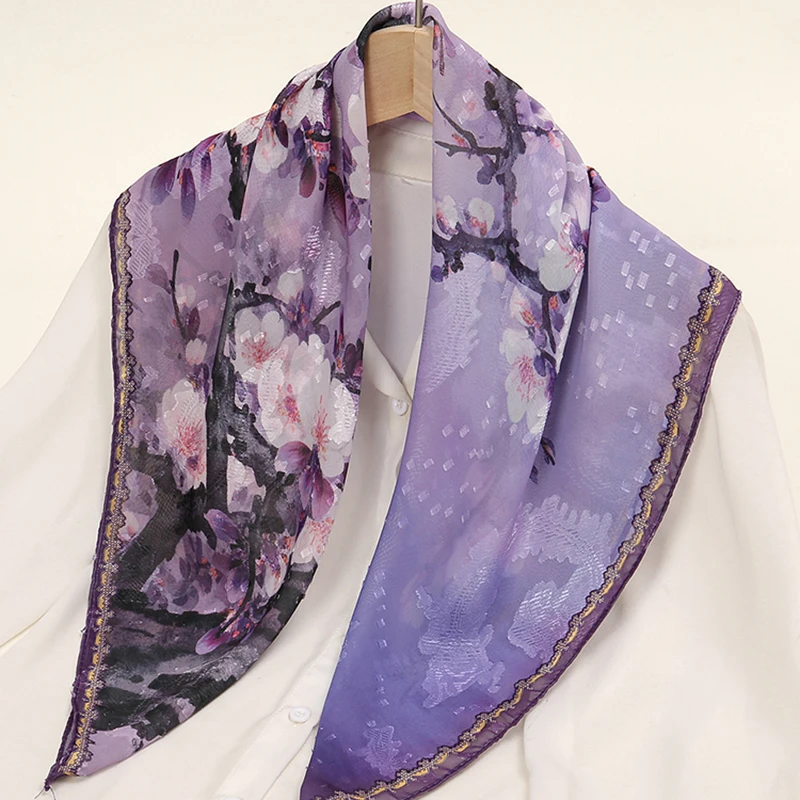 Новый дизайн атласный Шелковый квадратный шарф с цветочным принтом Женский