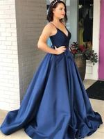 exquisite deep v neck a line prom dress sexy open back formal party gown sleeveless natural waist satin train evening dress