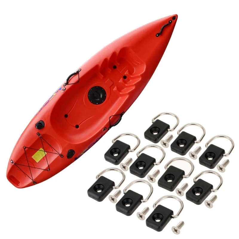 

10Pcs Steel Lashing Rings Kayaking Kayak Fishing Rigging D Buckle Tie Down Loop Kayak Rigging with Screws D Ring for Canoes Boat