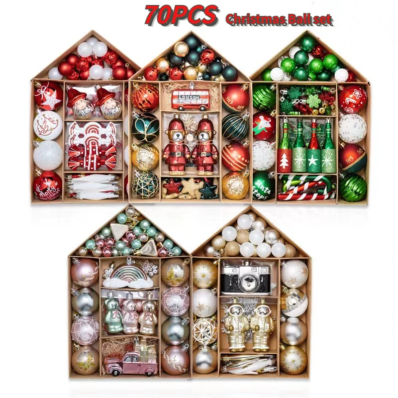 

Рождественские украшения, набор шаров 70 шт., 6 см, шары для рождественской елки, разноцветные медвежонки, конфеты, Санта-Клаус, украшения для ...