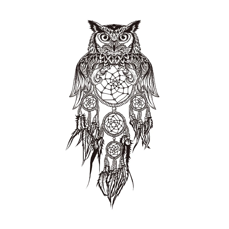 

Owl Dream Catcher Waterproof Temporary Tattoo Sticker Black Feather Totem Fake Tattoos Flash Tatoos Arm Body Art for Women Men