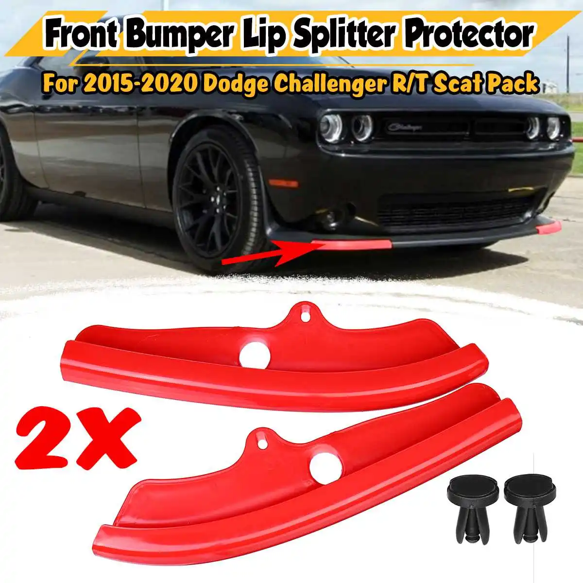 

A Pair Car Front Bumper Splitter Protector Lip Spoiler Diffuser Guard Cover For 2015-2020 For Dodge Challenger R/T Scat Pack