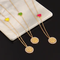 trendy stainless steel necklace for women gold silver color zircon smiley pendant necklace colorful heart necklace jewelry