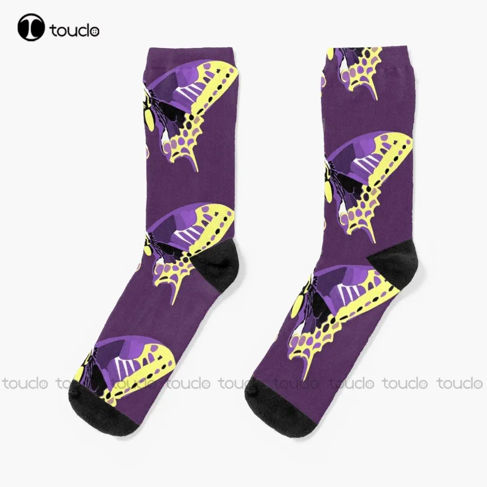 

Nonbinary Pride Butterfly Design Socks Cozy Socks Personalized Custom Unisex Adult Teen Youth Socks Custom Gift Streetwear Funny