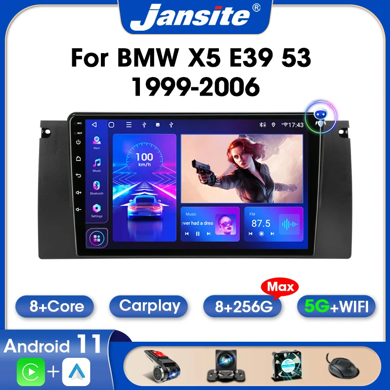 

Jansite 2 Din Android 11 Car Radio For BMW X5 E39 E53 1999-2006 8G+256G Multimedia Video Player Auto DVD Stereo Carplay RDS DSP