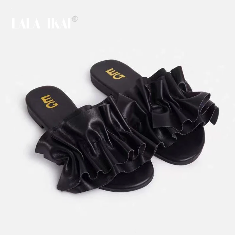 

LALA IKAI Women Fashion Flat Sandal Peep Toe Floral Printed Beach Sandal House Slippers
