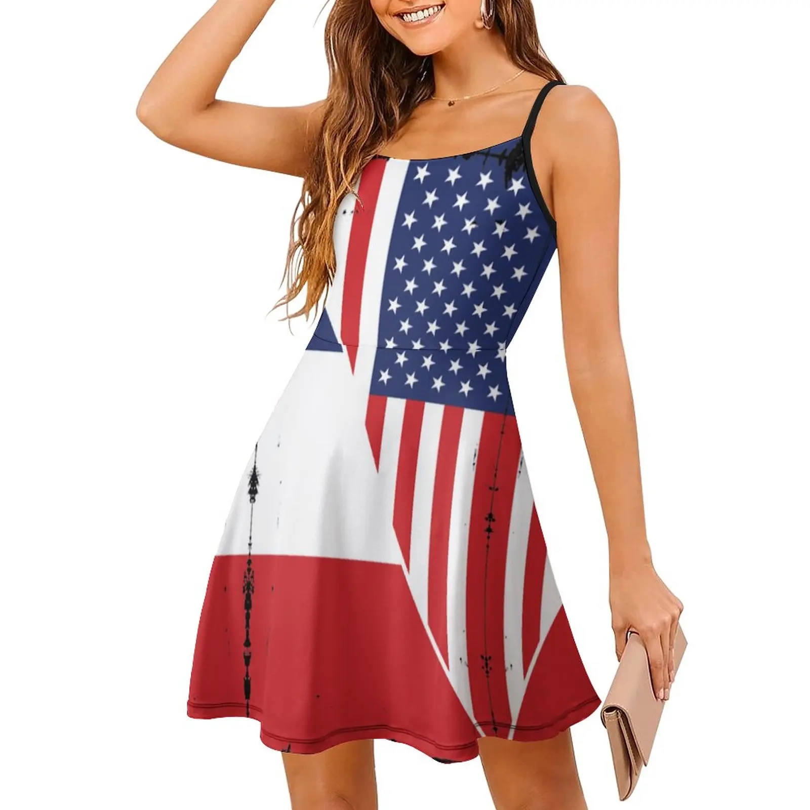 

Sexy France Flag And USA Flag Roots French Ancestry Gift American Essential Women's Sling Dress Humor Graphic Parties Woman's