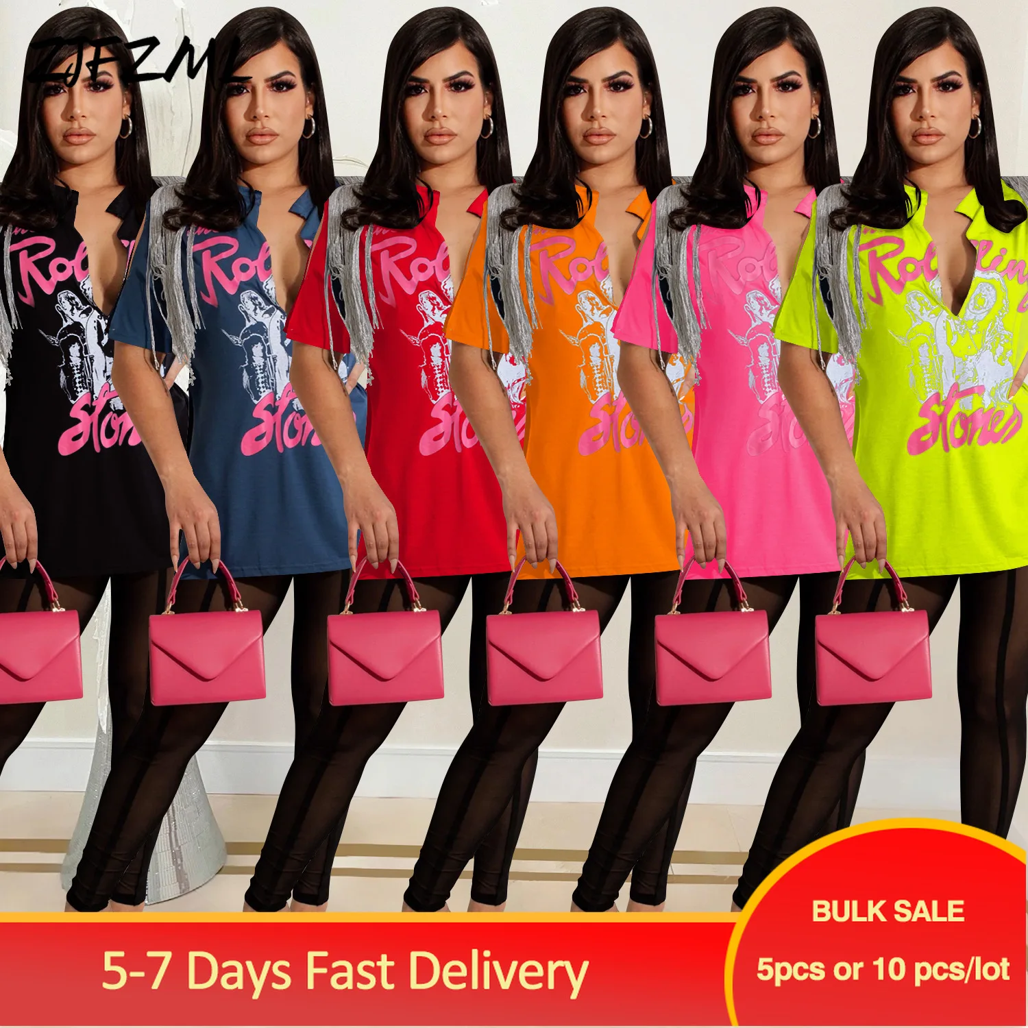 

Bulk Items Wholesale Lots High Street Women's Side High Split T-shirt Harajuku Casual Printing Tassels Short Sleeve Loose Tops