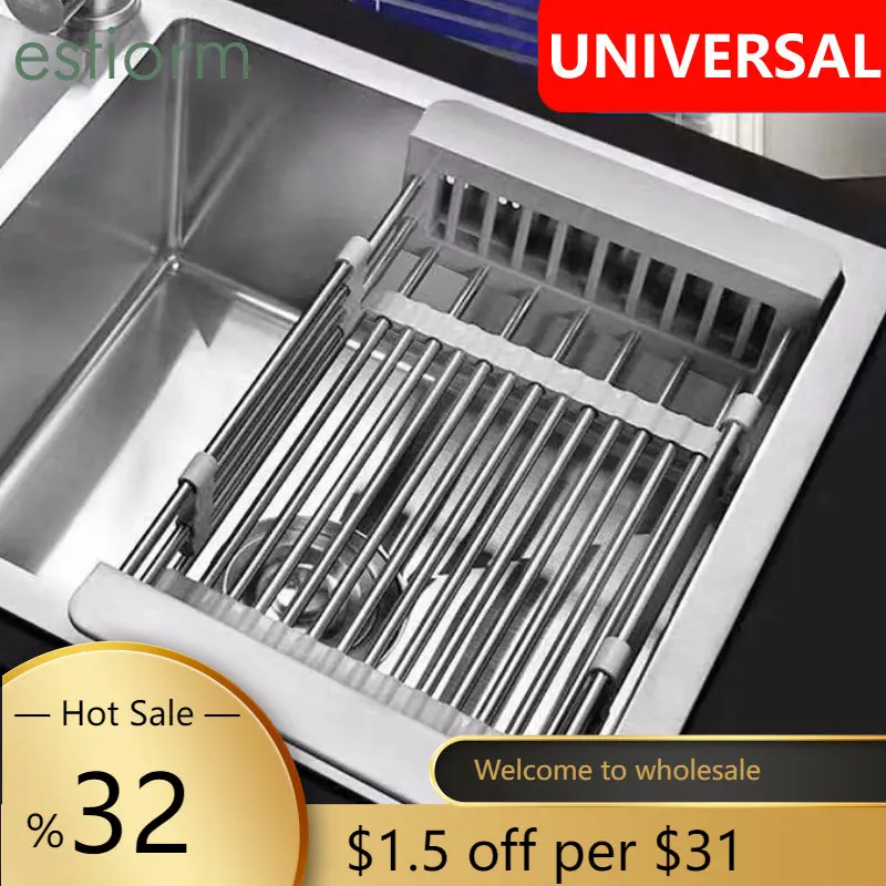 

Kitchen Dish Drying Rack,Over Sink Expandable Stainless Steel Dish Rack/Drainer,Adjustable Vegetable Fruit Drain Basket for Sink