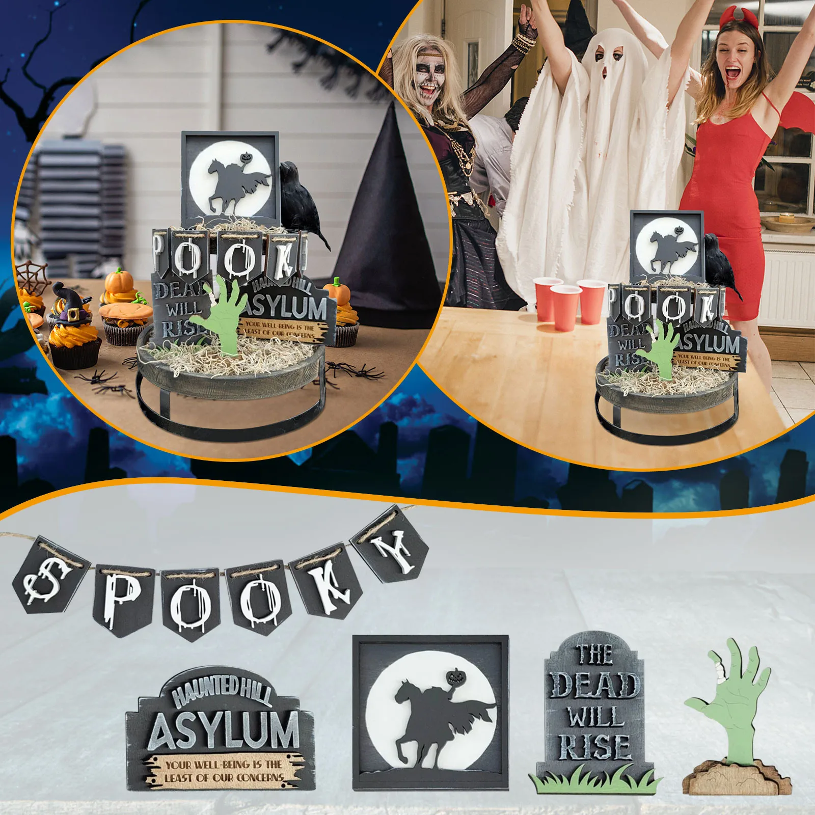 

Halloween Tiered Tray Decorations Christmas Party Decorations for Home Brass Decorative Tray Tray Decorations for Kitchen