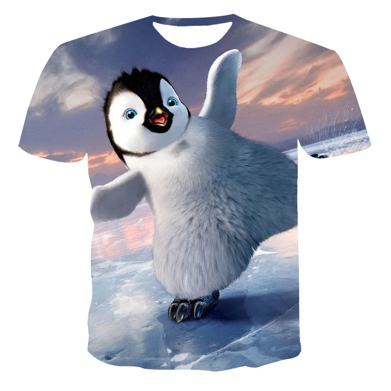 

2022 New T-shirt 3D Penguin Printing Animal O-Neck Short-Sleeve Tshirts Comfortable Tshirt Loose Oversized