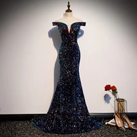 one shoulder fishtail dress 2022 new sequin temperament banquet host long tail evening dress