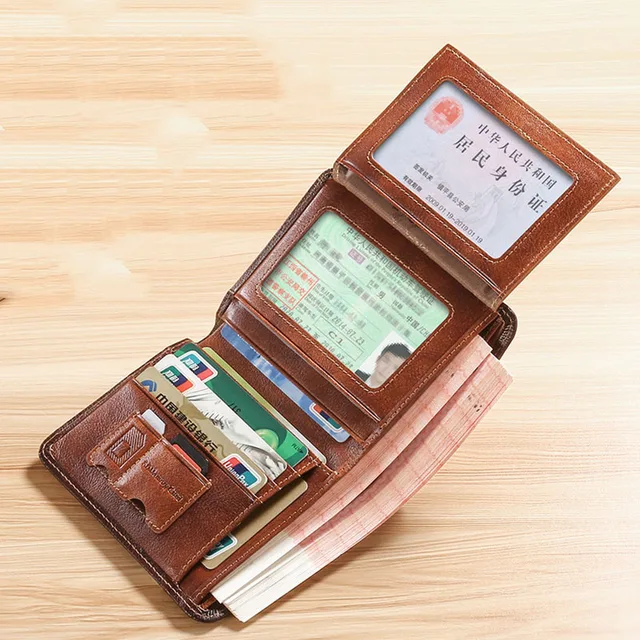 Classic Men's Wallet Credit Card Holder Genuine Leather Wallets for Men Women Vintage Vertical RFID Bank  Card Holder Purses 2