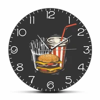 burger french fries drinks fast food shop resturant sign retro wall clock hamburger foodie lovers home decor kitchen wall clock