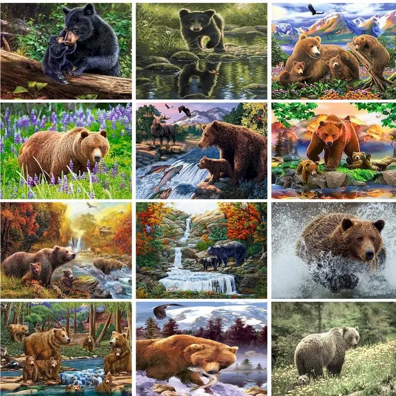 

GATYZTORY 40x50cm Acrylic Paint By Numbers For Adults Jungle Bear Animals Picture By Numbers Wall Artwork For Home Decors