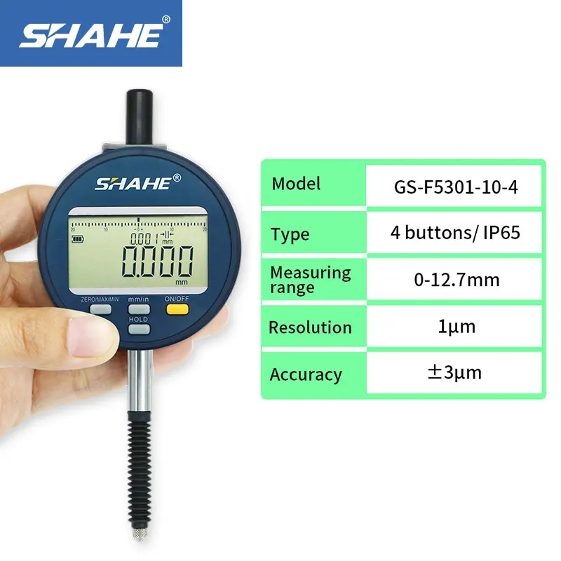

SHAHE IP65 Waterproof Dustproof Digital Indicator 0-12.7mm 1μm Electronic Micrometer Metric Inch Dial Indicator Gauge