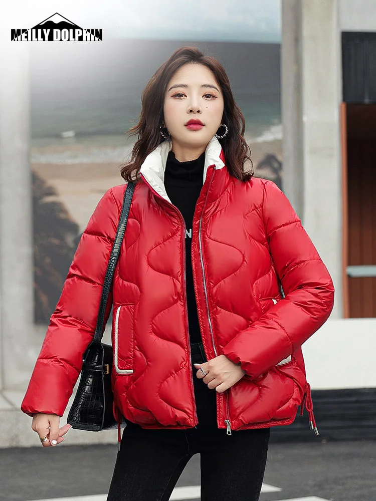 Stand Collar Contrast Color Padded Winter Jacket Women Short 2022 Autumn Winter Bew Bread Clothes Student Winter Coat